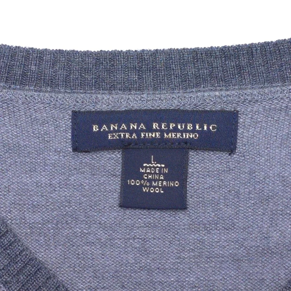 BANANA REPUBLIC Extra Fine Merino‎ Wool V-Neck Sweater Two Tone Gray Mens Sz L